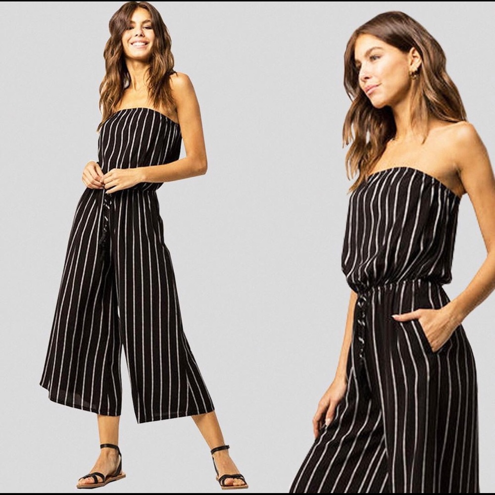Mimi Chica Black Strapless Cropped Jumpsuit